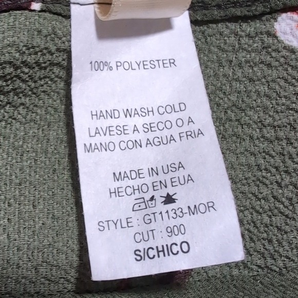 Lara Fashion Floral Print Long Sleeve Blouse Olive Green Tie Cuff Top Small - Picture 5 of 5